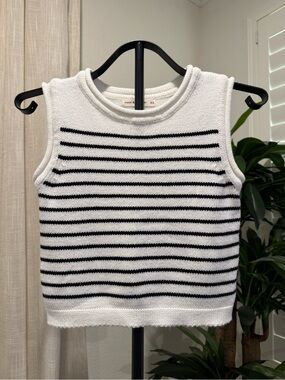 moon & madison White and Black Striped Knit Tank